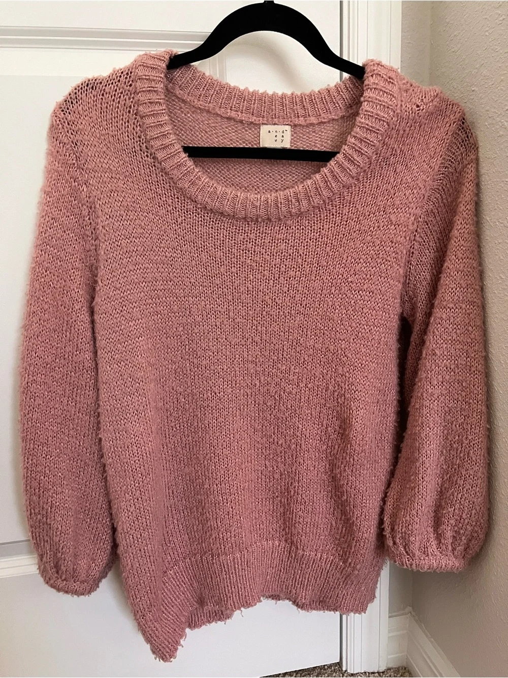 A New Day Blush Pink Fuzzy Knit Balloon Sleeve Sweater - Small